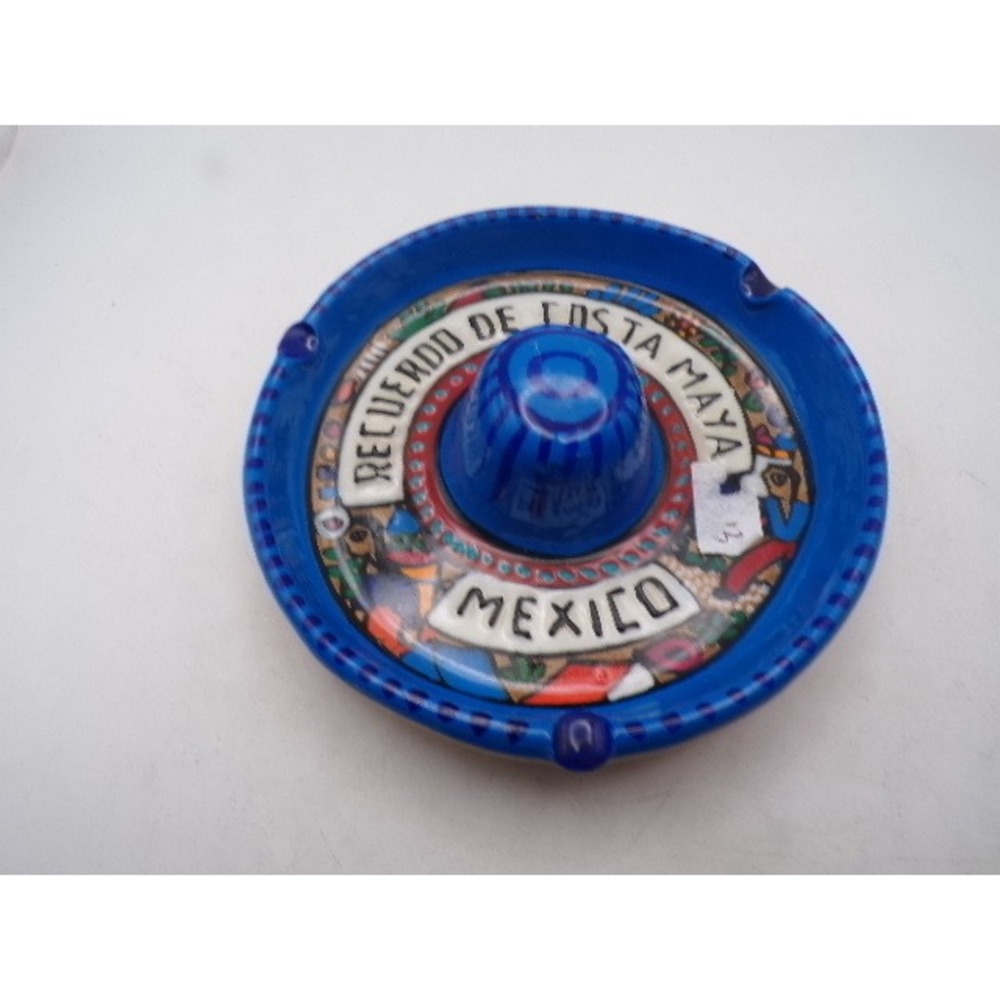 Recuerdo‎ de Costa Maya Mexico Sombrero Ashtray Blue Ceramic Souvenir 5 Inch